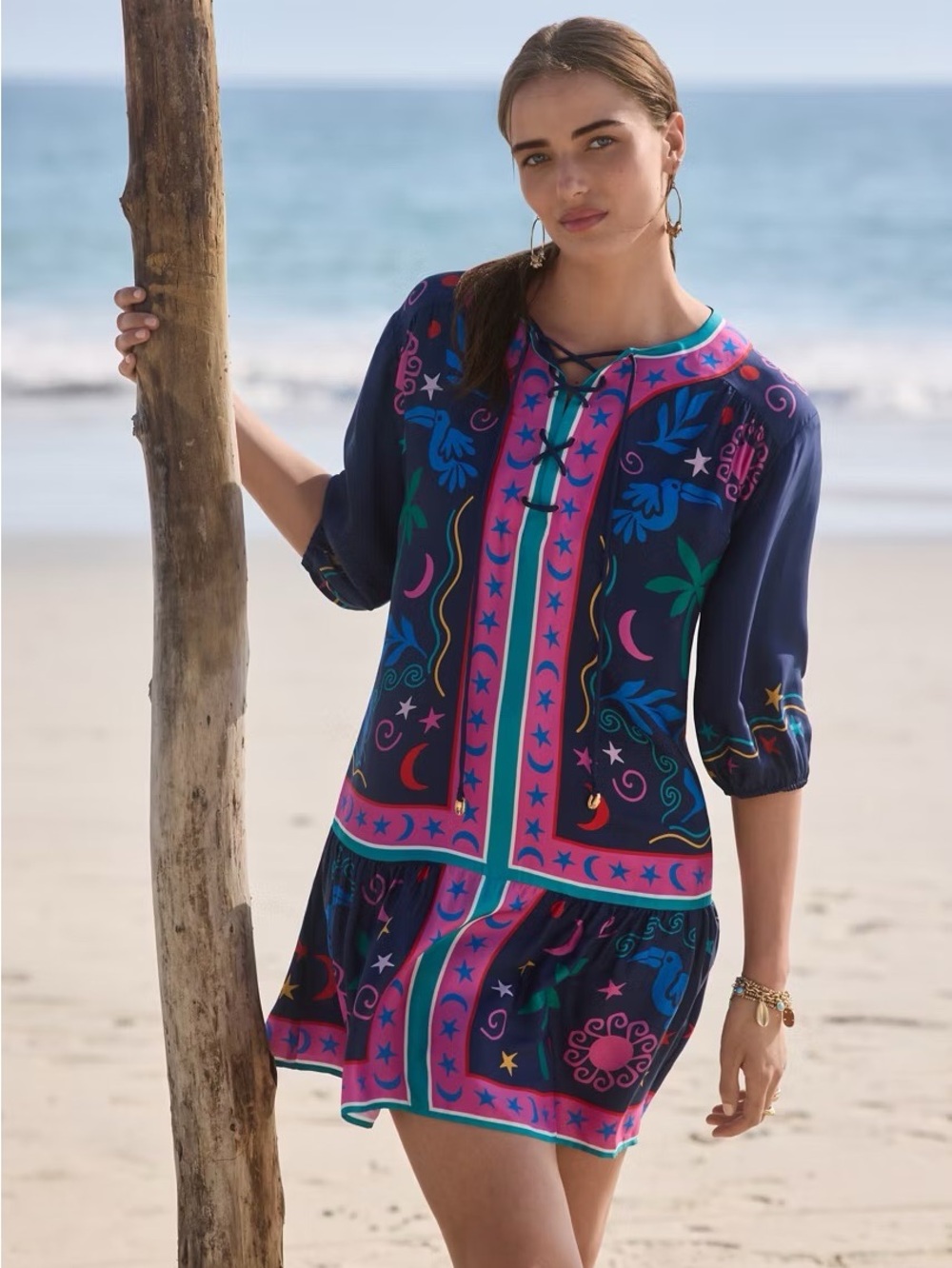 NWT Johnny Was Selena Palomas  Island Silk Blend Mini Dress Sz XS